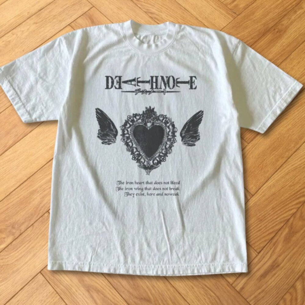 White Gothic Heart Wings Death Note T-Shirt Black